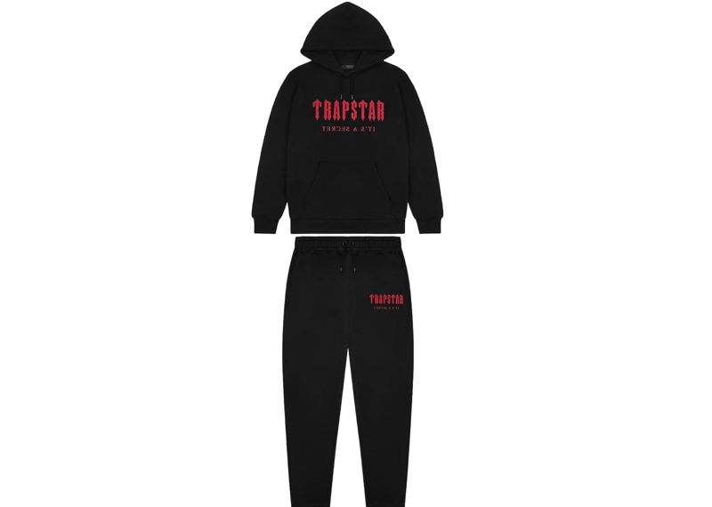 Trapstar Chenille Decoded Hoodie Tracksuit - Black/Red