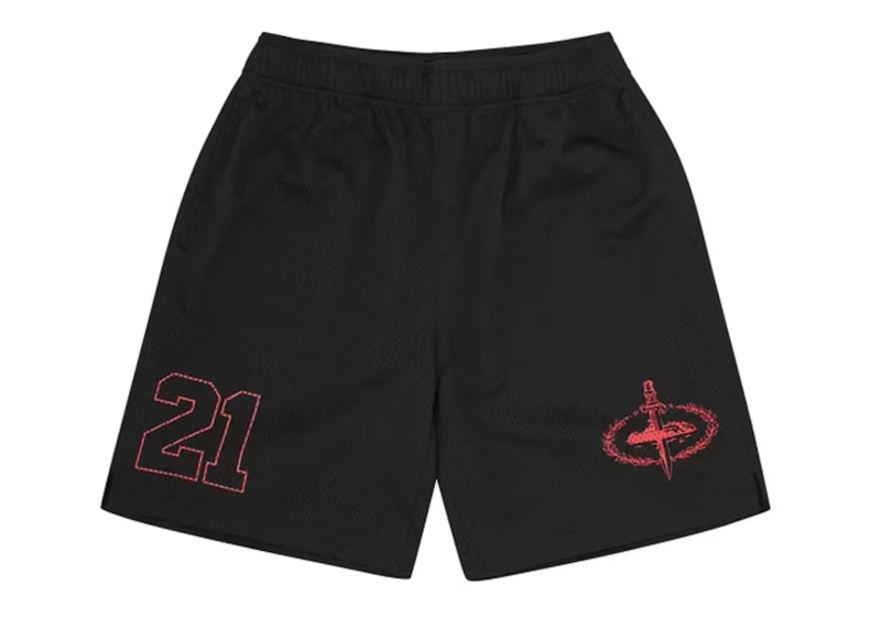 Corteiz RTW x Slaughter Gang HMP Mesh Panel Short - Black / Red