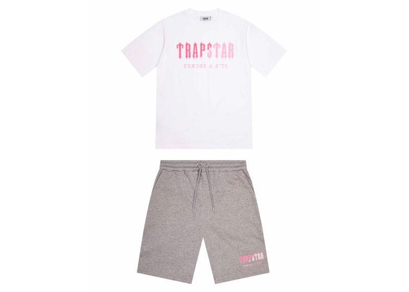 Trapstar Chenille Decoded Short Set - White/Grey/Pink
