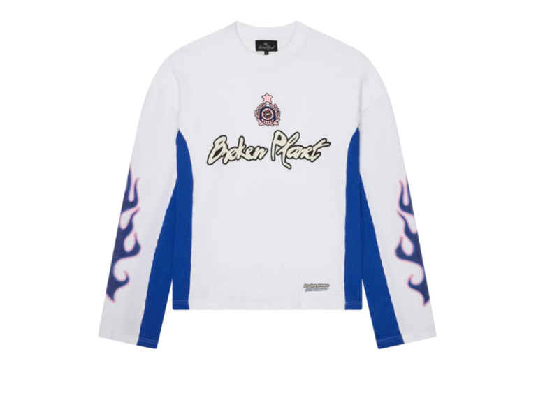 Broken Planet Long Sleeve Waffle Performance White Blue