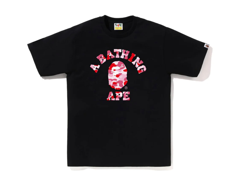 A BATHING APE ABC CAMO COLLEGE TEE - BLACK/PINK