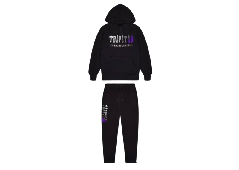 TRAPSTAR CHENILLE DECODED 2.0 HOODED TRACKSUIT - BLACK / PURPLE