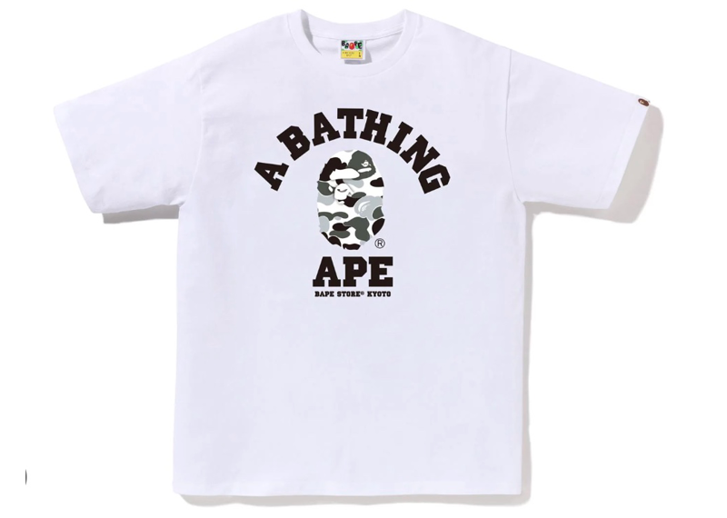 A BATHING APE BAPE STORE KYOTO CAMO COLLEGE TEE WHITE