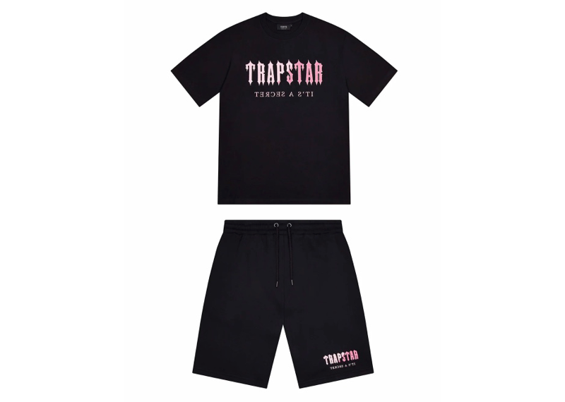 Trapstar Chenille Decoded Short Set - Black/Pink