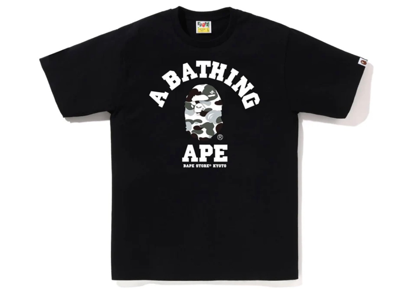 A BATHING APE BAPE STORE KYOTO CAMO COLLEGE TEE BLACK