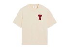 AMI Paris Cotton Ami de Coeur Patch T-Shirt Beige Red