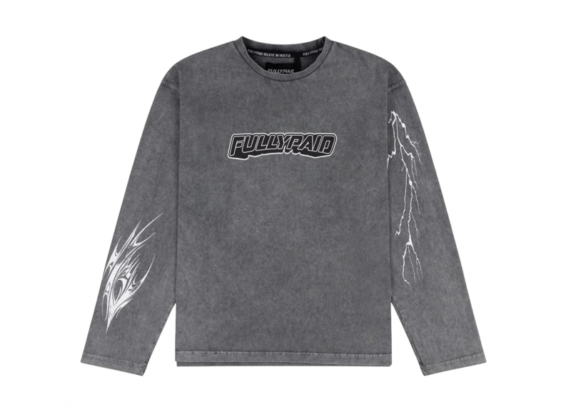 FULLYPAID ACID WASH LONG SLEEVE TEE GREY