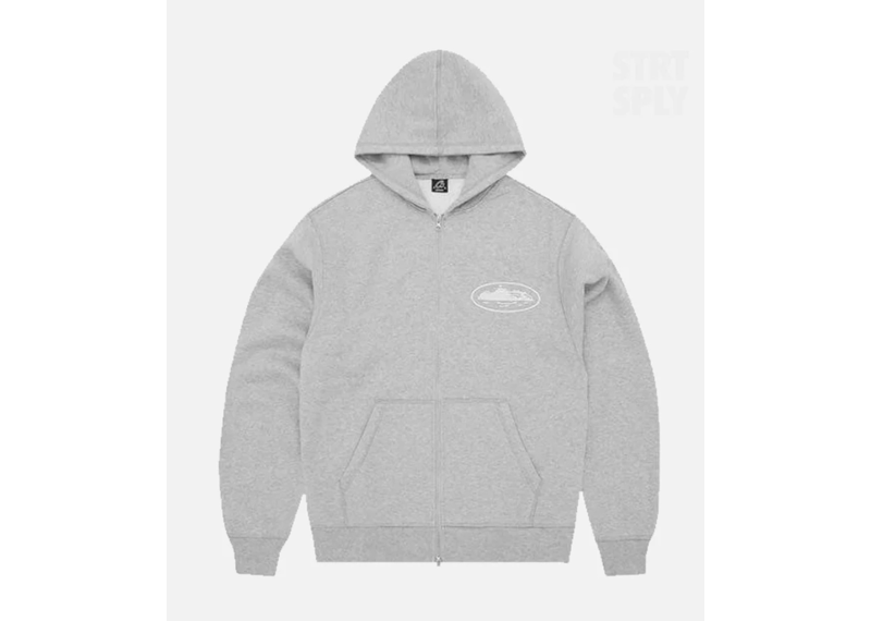 Corteiz RTW Island Puff Print Zip Hoodie - Heather Grey