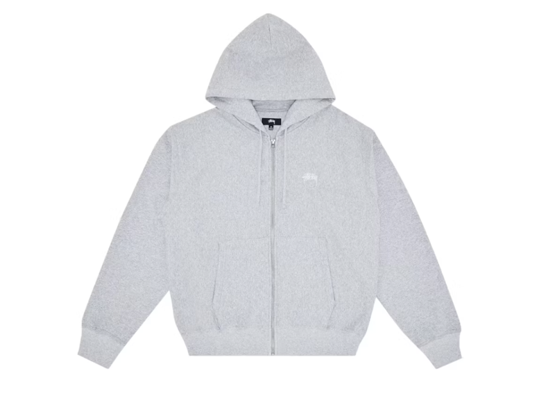 Stussy Stock Logo Zip Hoodie - Heather Grey