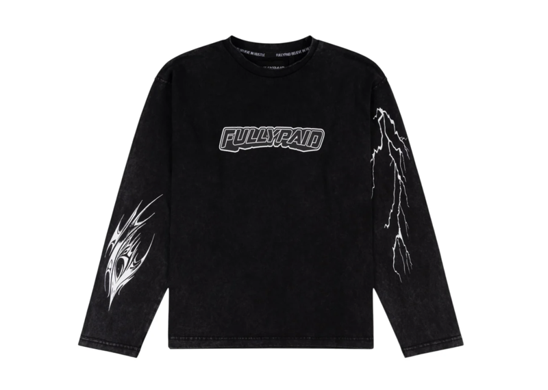 FULLYPAID ACID WASH LONG SLEEVE TEE BLACK