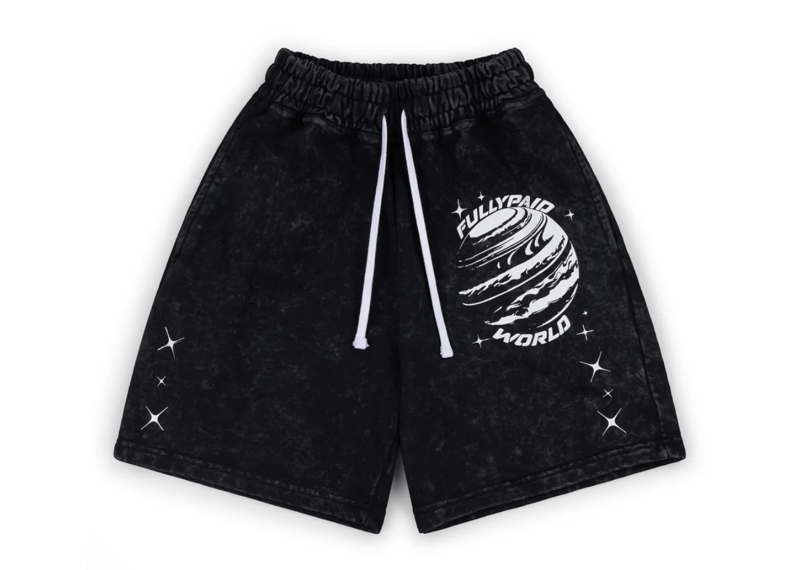 FULLYPAID WORLD BLACK ACID WASH SHORTS