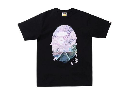 A BATHING APE MEN SAKURA PHOTO APE HEAD TEE - BLACK