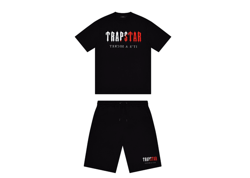 Trapstar Chenille Decoded Short Set - Black/Red