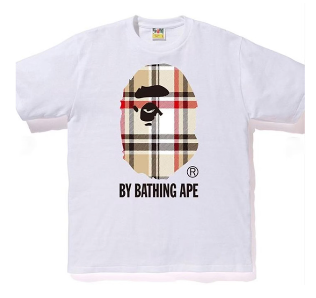BAPE A Bathing Ape Check by Bathing Tee White/Beige