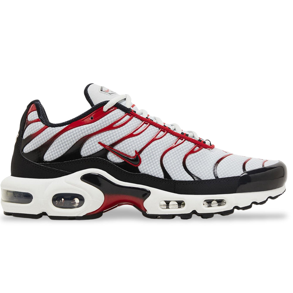 Nike Air Max Plus Platinum Black University Red from Shoe Religion