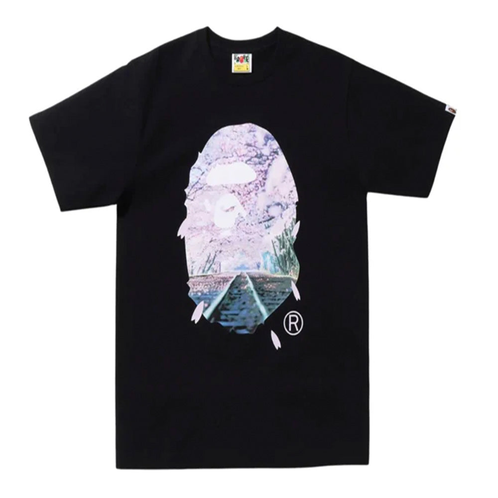 A BATHING APE MEN SAKURA PHOTO APE HEAD TEE - BLACK