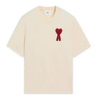 AMI Paris Cotton Ami de Coeur Patch T-Shirt Beige Red