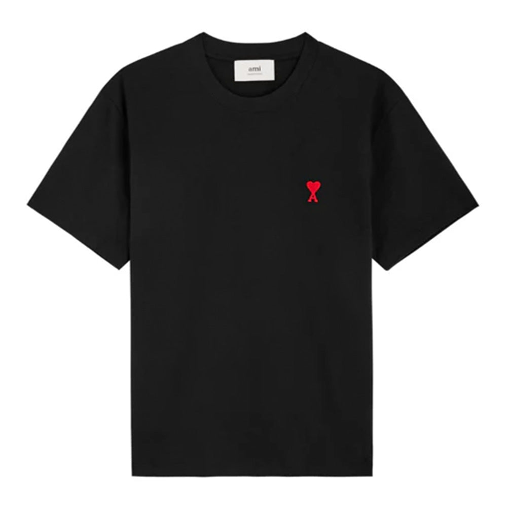 AMI PARIS Logo-embroidered cotton T-shirt Black