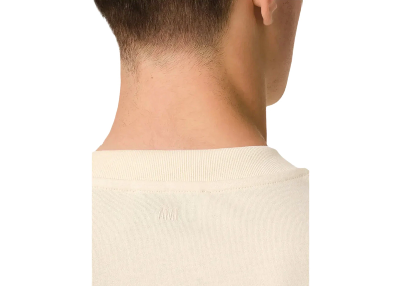 AMI Paris Cotton Ami de Coeur Patch T-Shirt Beige Red