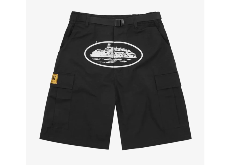 Corteiz RTW OG Alcatraz Cargo Shorts - Black / White