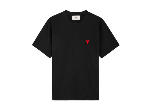 AMI PARIS Logo-embroidered cotton T-shirt Black