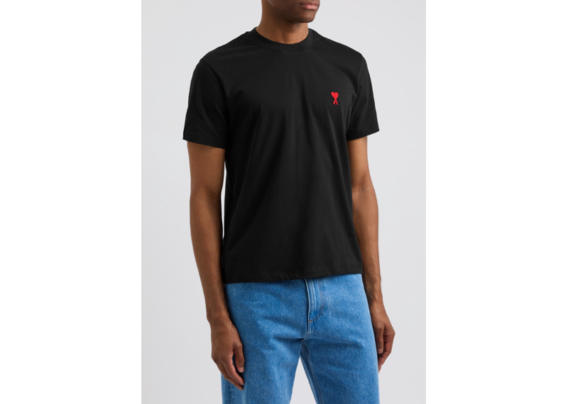 AMI PARIS Logo-embroidered cotton T-shirt Black